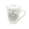 KUBEK porcelanowy z ZAPARZACZEM i POKRYWKĄ kwiaty BIAŁY 340 ml Bella Fiore