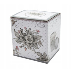 KUBEK porcelanowy z ZAPARZACZEM i POKRYWKĄ kwiaty BIAŁY 340 ml Bella Fiore