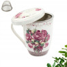 KUBEK porcelanowy z ZAPARZACZEM i POKRYWKĄ kwiaty RÓŻE 340 ml Bella Fiore