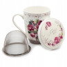 KUBEK porcelanowy z ZAPARZACZEM i POKRYWKĄ kwiaty RÓŻE 340 ml Bella Fiore