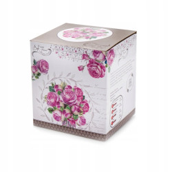 KUBEK porcelanowy z ZAPARZACZEM i POKRYWKĄ kwiaty RÓŻE 340 ml Bella Fiore