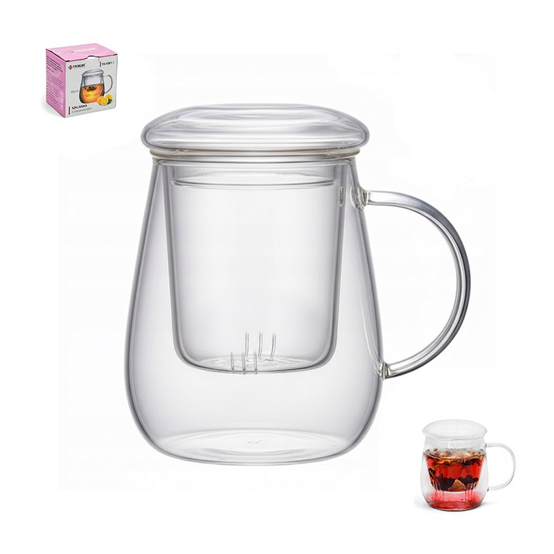 SZKLANKA z uchwytem ZAPARZACZEM i POKRYWKĄ do kawy herbaty 500 ml Tragar
