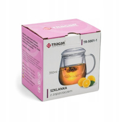 SZKLANKA z uchwytem ZAPARZACZEM i POKRYWKĄ do kawy herbaty 500 ml Tragar