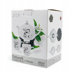 KOMPLET DZBANEK 1 L z PODGRZEWACZEM i dwoma KUBKAMI Bella Fiore BIAŁY