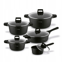 KOMPLET GARNKÓW z pokrywkami + PATELNIA + RONDEL 10 el Brick Marble Starke