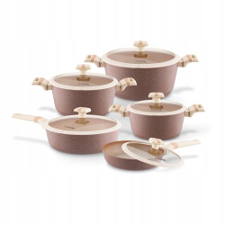 KOMPLET 3 szt. GARNKÓW z pokrywkami + 2x PATELNIA 10 el Coretto Starke Pro