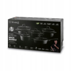 KOMPLET GARNKÓW z pokrywkami + PATELNIA + RONDEL 10 el Brick Marble Starke
