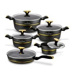 KOMPLET 4 szt GARNKÓW z pokrywami + PATELNIA 10 el Golden Marble Starke Pro