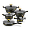 KOMPLET 4 szt GARNKÓW z pokrywami + PATELNIA 10 el Golden Marble Starke Pro