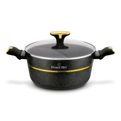 KOMPLET 4 szt GARNKÓW z pokrywami + PATELNIA 10 el Golden Marble Starke Pro