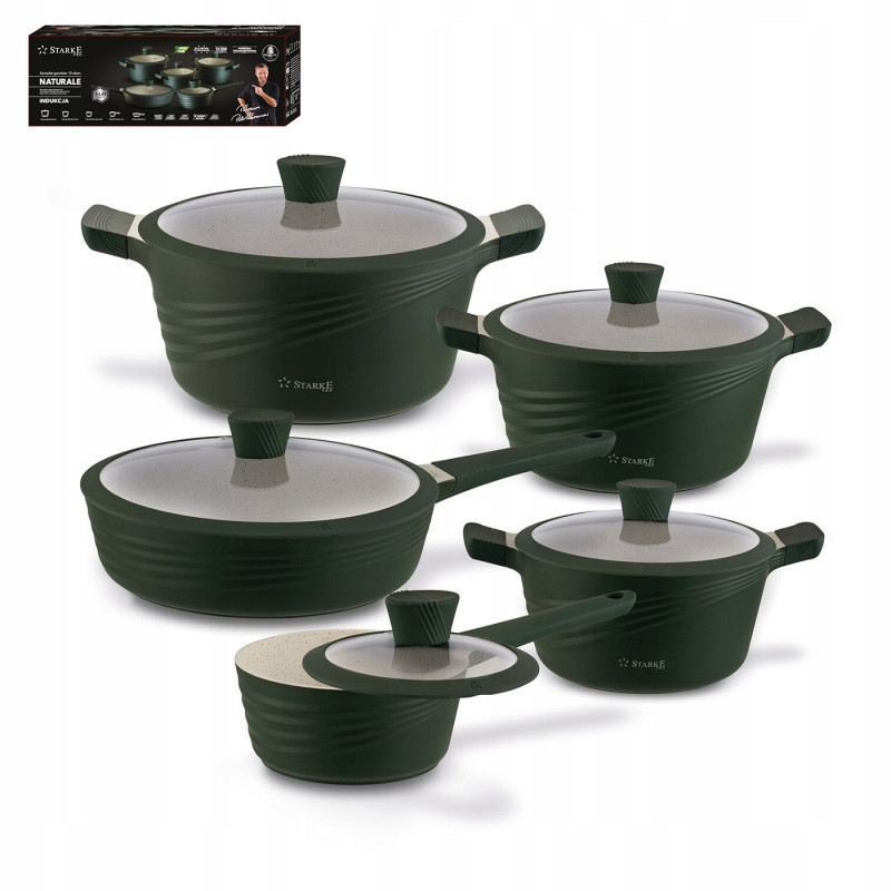 KOMPLET 3 GARNKÓW z pokrywami + PATELNIA + RONDEL 10 el Naturale Starke Pro
