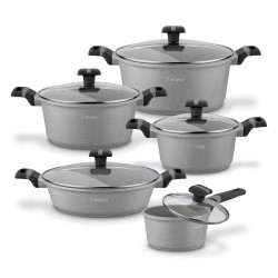KOMPLET 3 GARNKÓW z pokrywkami + RONDEL + PATELNIA 10 el Musse Grey Starke