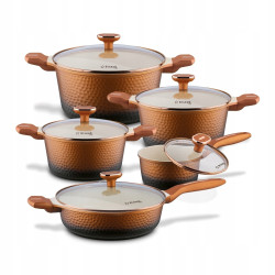 KOMPLET 3 GARNKÓW pokrywy + RONDEL + PATELNIA 10 el Texture Copper Starke