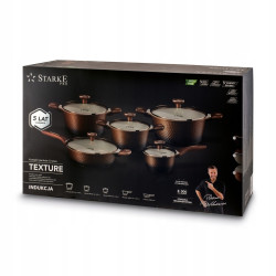 KOMPLET 3 GARNKÓW pokrywy + RONDEL + PATELNIA 10 el Texture Copper Starke